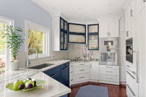 S&W Kitchens Remodel Blue and White cabinets by Tampa design team