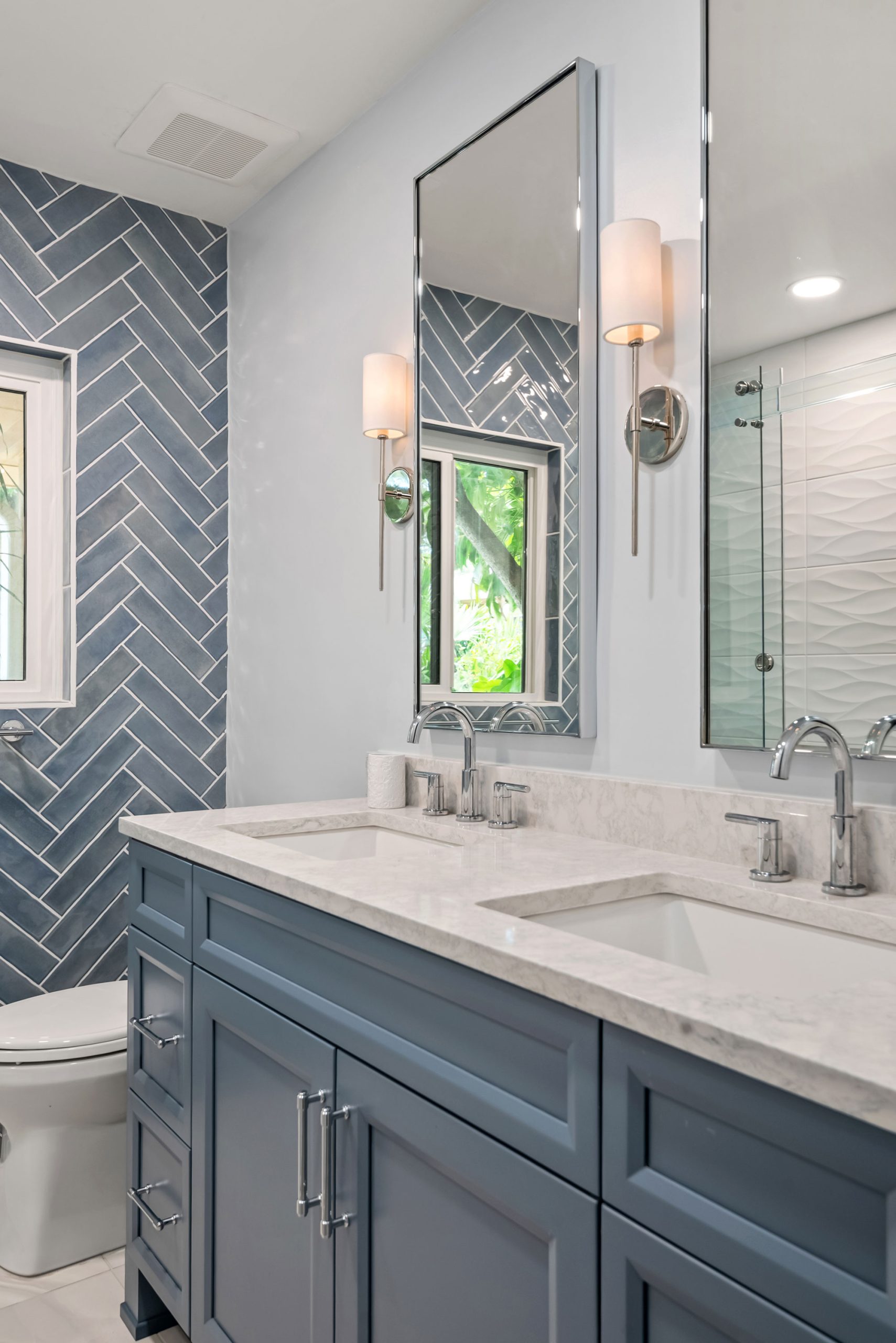 Gulf Way Bathroom renovation blue double vanity and tile