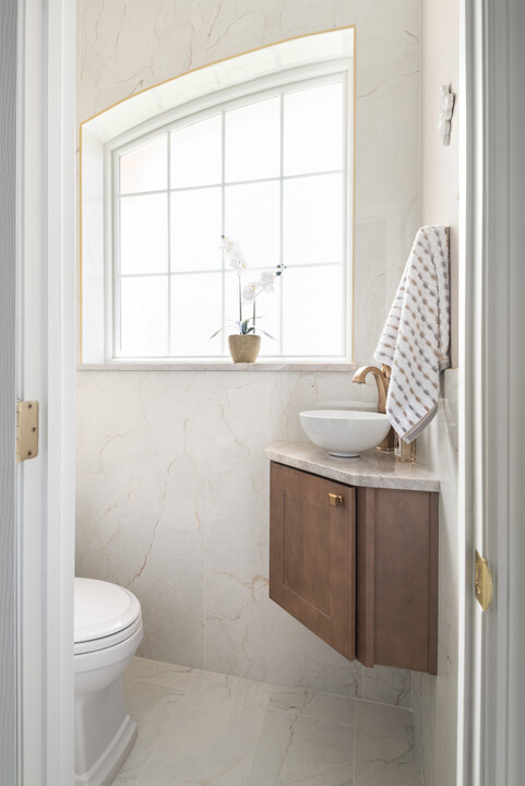 floating corner wood vanity