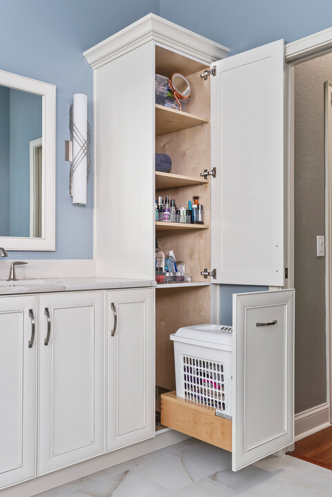 bathroom cabinet pull out hamper and shelves