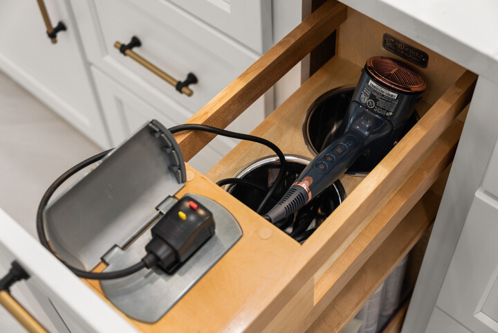 bathroom vanity blow dryer storage