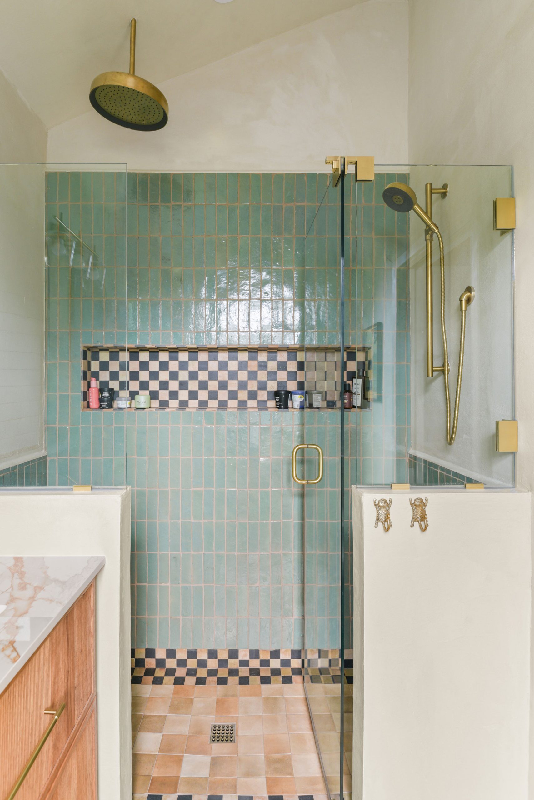 Bathroom remodel project walk-in shower with artisan tile